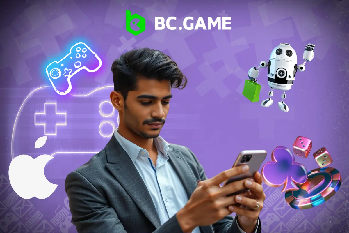 BC Game download page showing Android, iOS and PC app icons